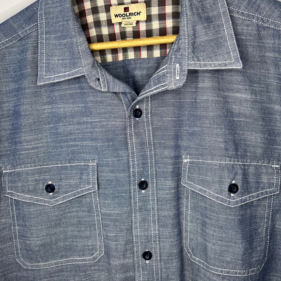 Woolrich Chambray Mens Button Down Short Sleeve Size XXL 2XL - Picture 2 of 5
